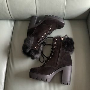 GIUSEPPE ZANOTTI Suede Shearling Platform Booties